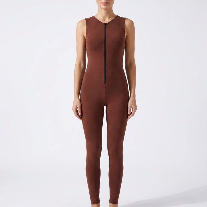 Naked Wardrobe Baby Mama Brown Sleeveless Jumpsuit Small
