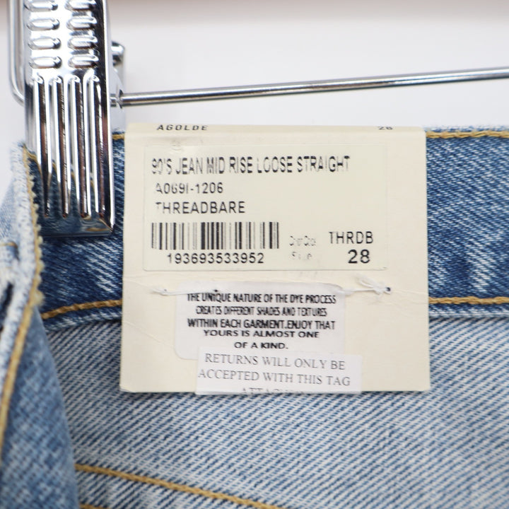 AGOLDE Jeans Womens 28 90's Jean Mid Rise Loose Straight Threadbare Blue NEW