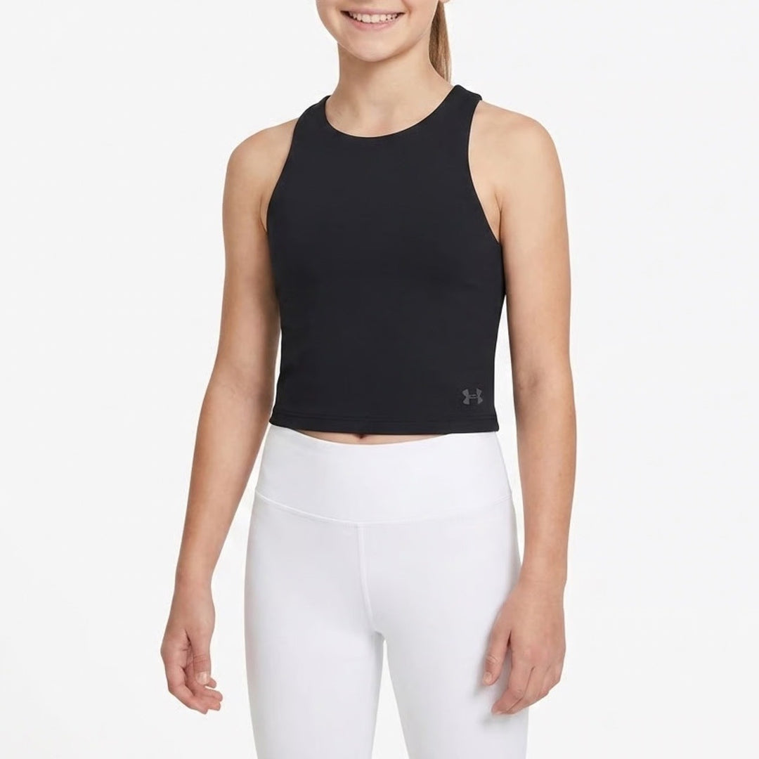 Under Armour Girls Motion Crop Tank Black Fitted Racerback Youth Large YL