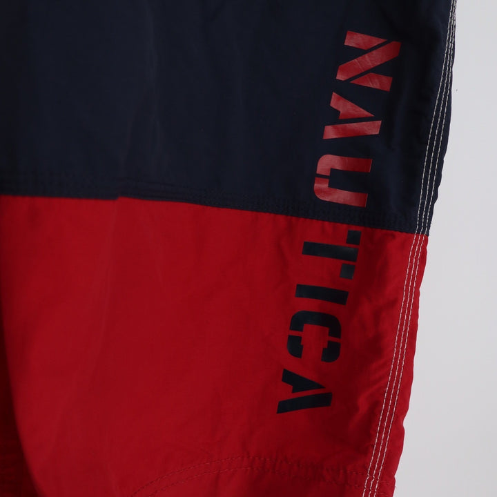 Nautica Mens Swim Trunks Colorblock White Navy Red Logo Shorts