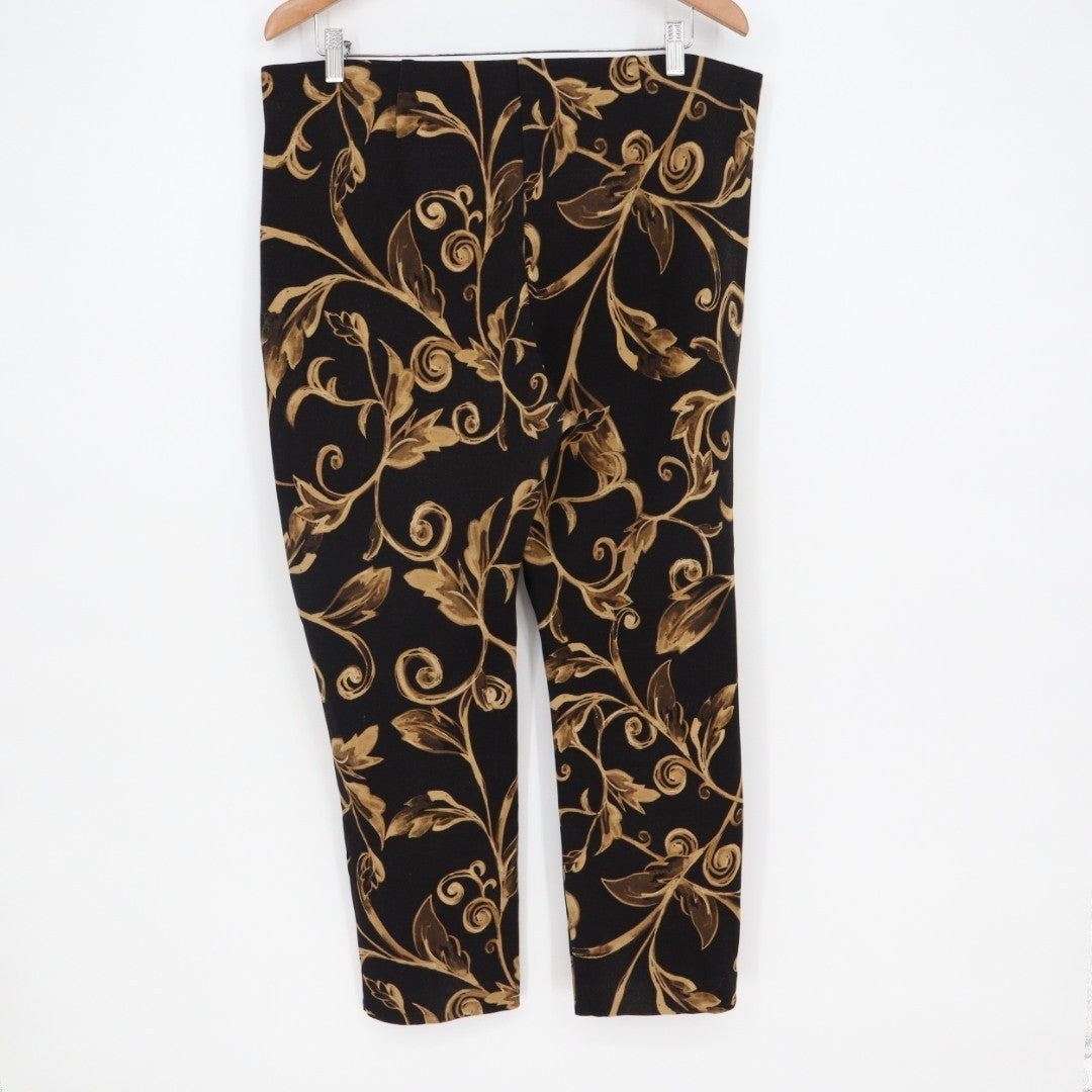 Chico's So Slimming Juliet Ankle Pants Women 2.5 Black Gold Scroll Print Stretch