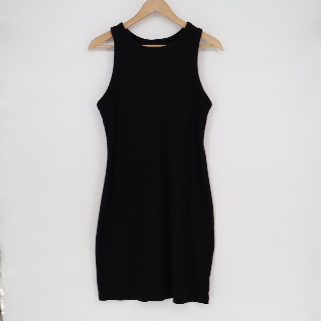 A New Day Black Ribbed Knit Sleeveless Bodycon Mini Tank Dress Large