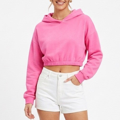 Naked Wardrobe Pink Cropped Hoodie Elastic Hem Sweatshirt Large