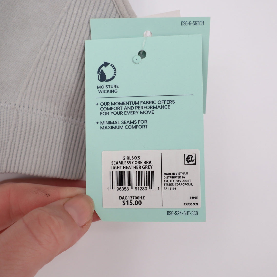 DSG Girls Seamless Core Sports Bra Light Heather Grey XS 6-7 NWT