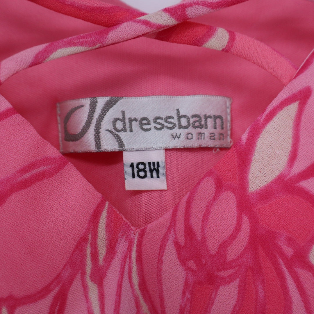Dressbarn Woman Pink Floral Sequin Ruffle Sleeve V-Neck Blouse Top 18W NEW