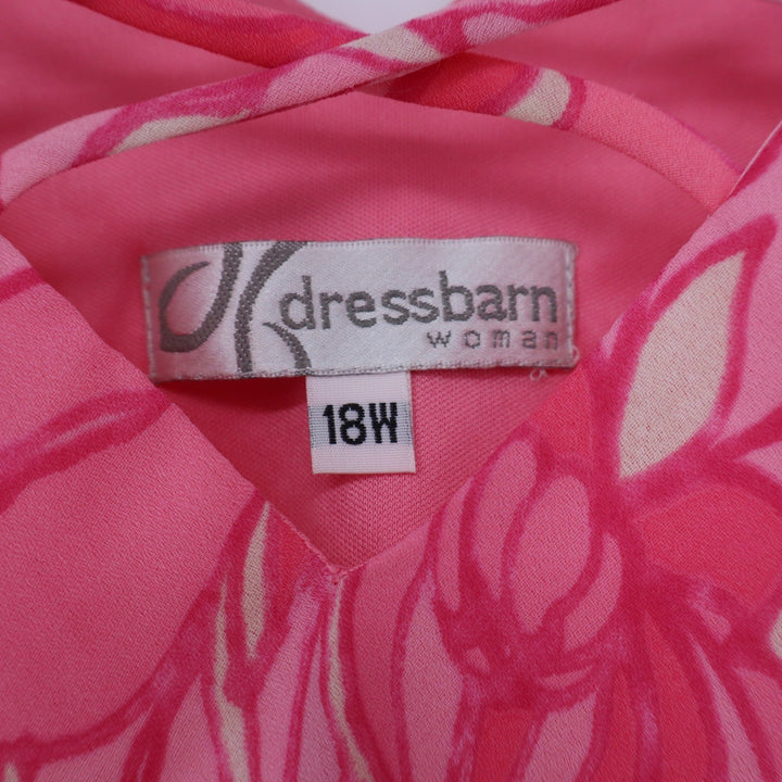 Dressbarn Woman Pink Floral Sequin Ruffle Sleeve V-Neck Blouse Top 18W NEW