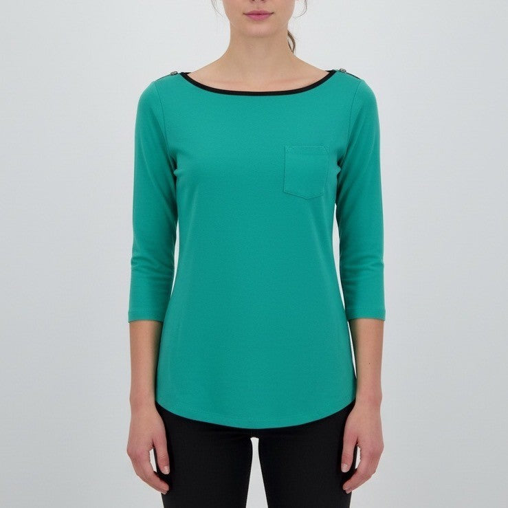 EXPRESS Teal 3/4 Sleeve Boat Neck Pocket Tee Top Women's Size SP