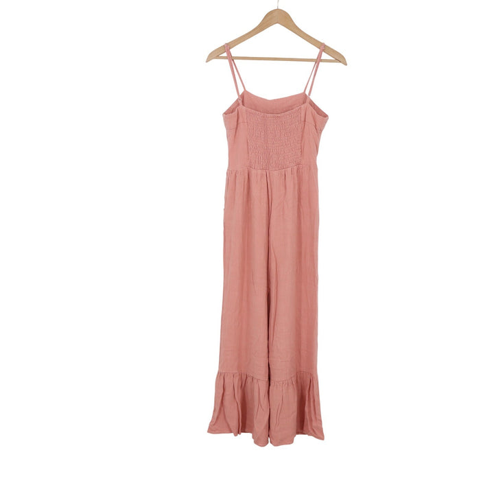 Very J Jumpsuit Womens M Pink Ruffle Hem Linen Blend Excellent