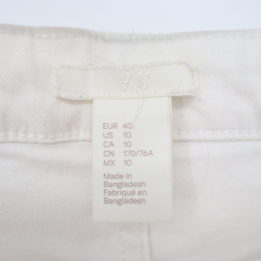 HM Womens White Denim Shorts Size 10 Rolled Cuff Stretch 5-Pocket