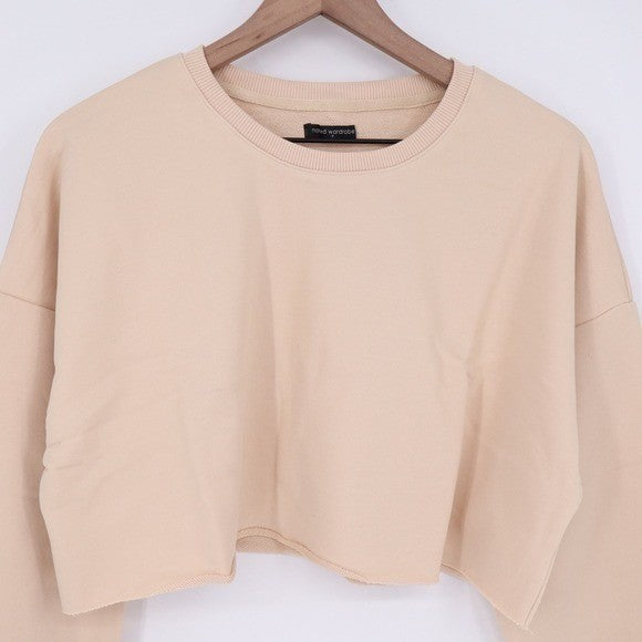 Naked Wardrobe Cropped Sweatshirt Tan Beige Raw Hem XL