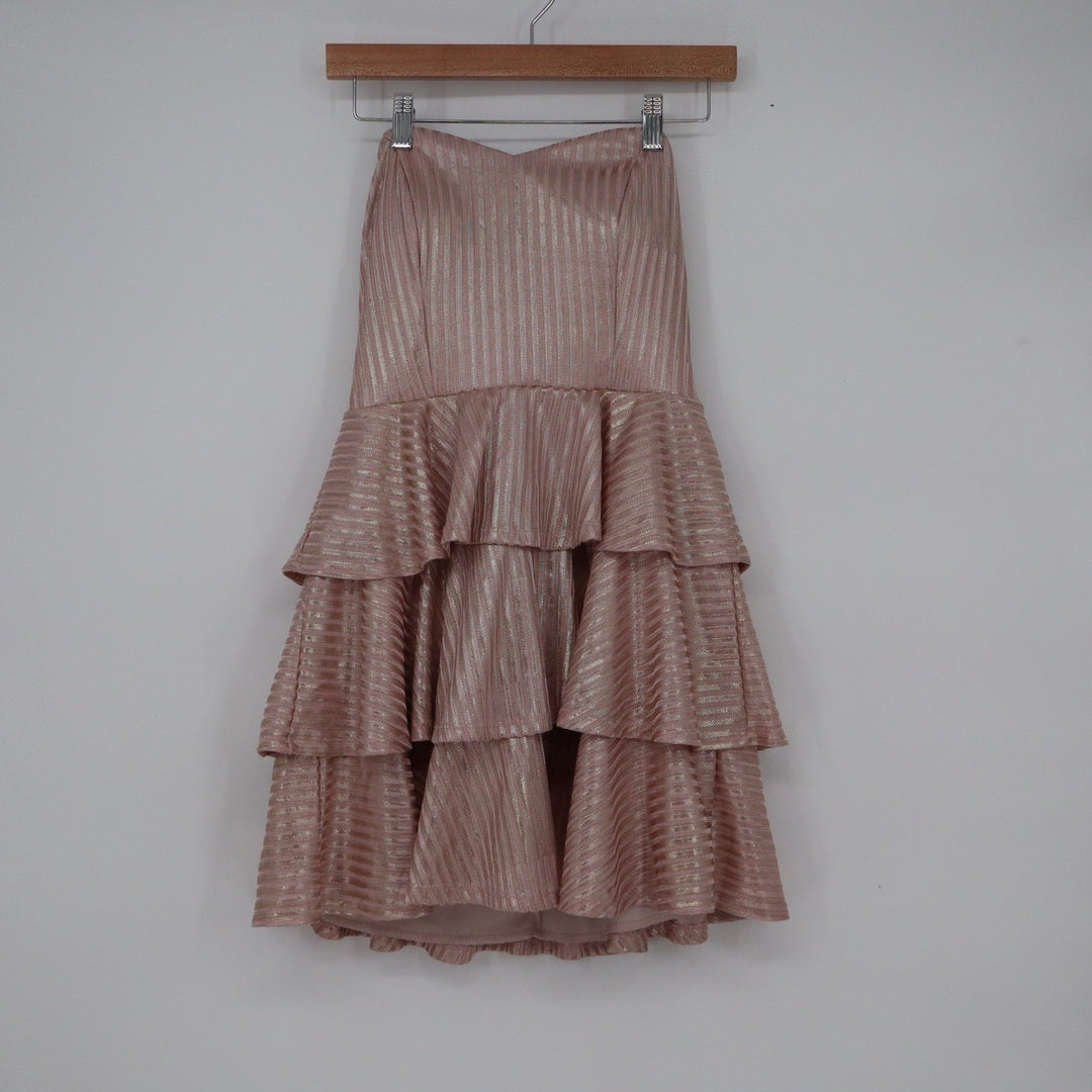 Trixxi Rose Gold Metallic Tiered Ruffle Strapless Party Dress Size 9