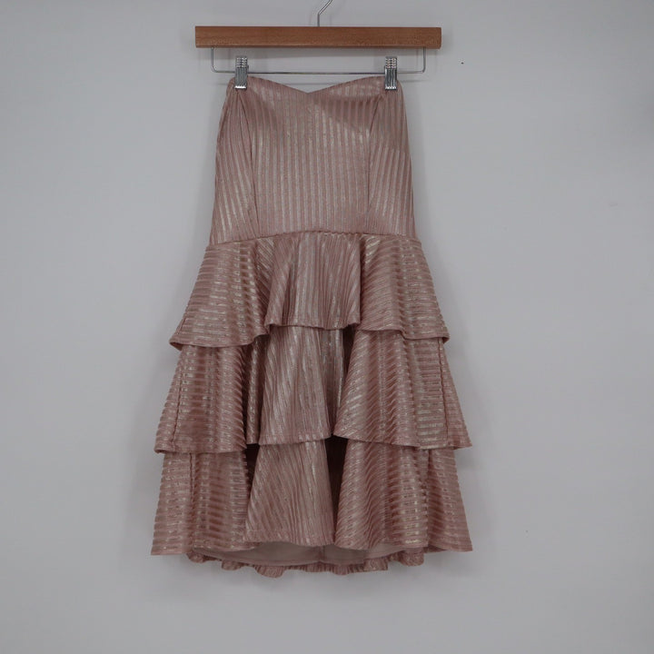 Trixxi Rose Gold Metallic Tiered Ruffle Strapless Party Dress Size 9