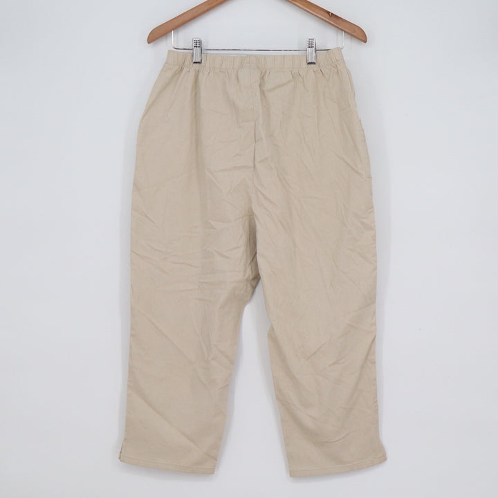 Denim & Co Women's Beige Elastic Waist Cotton Stretch Cropped Pants Large
