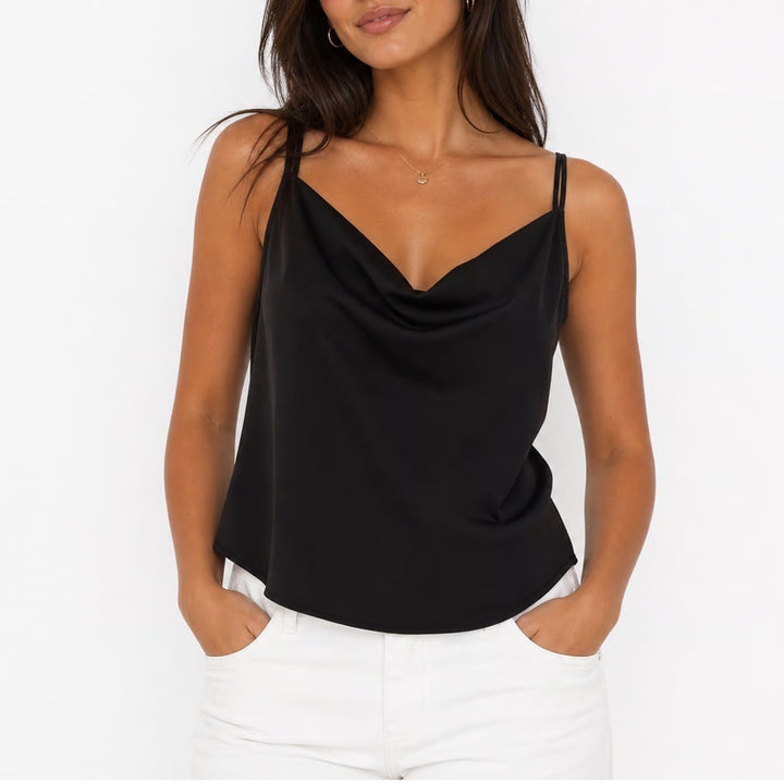 SHEIN Womens Black Cowl Neck Camisole Adjustable Spaghetti Strap Top Size L