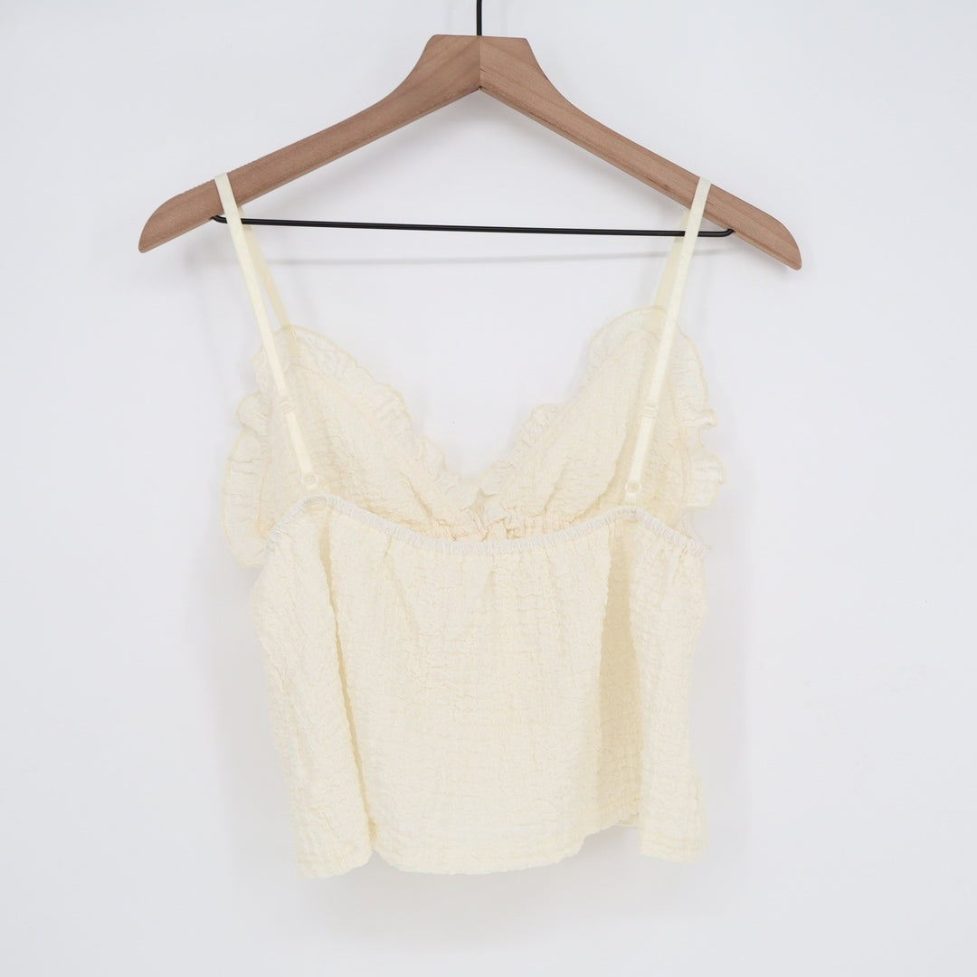 Cream Textured Ruffle Tie Front Camisole Top Adjustable Straps Size L