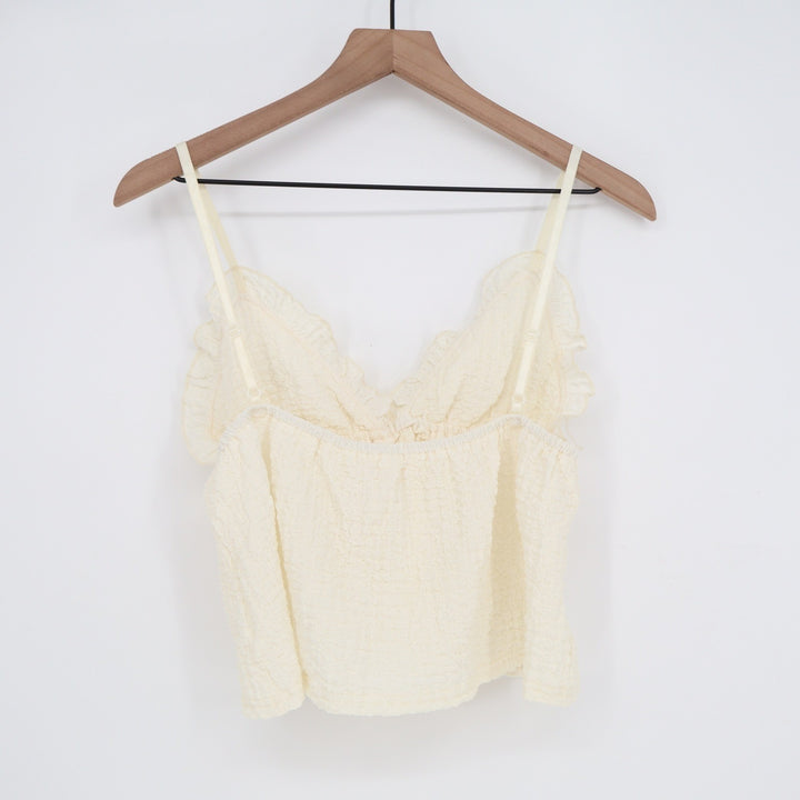 Cream Textured Ruffle Tie Front Camisole Top Adjustable Straps Size L