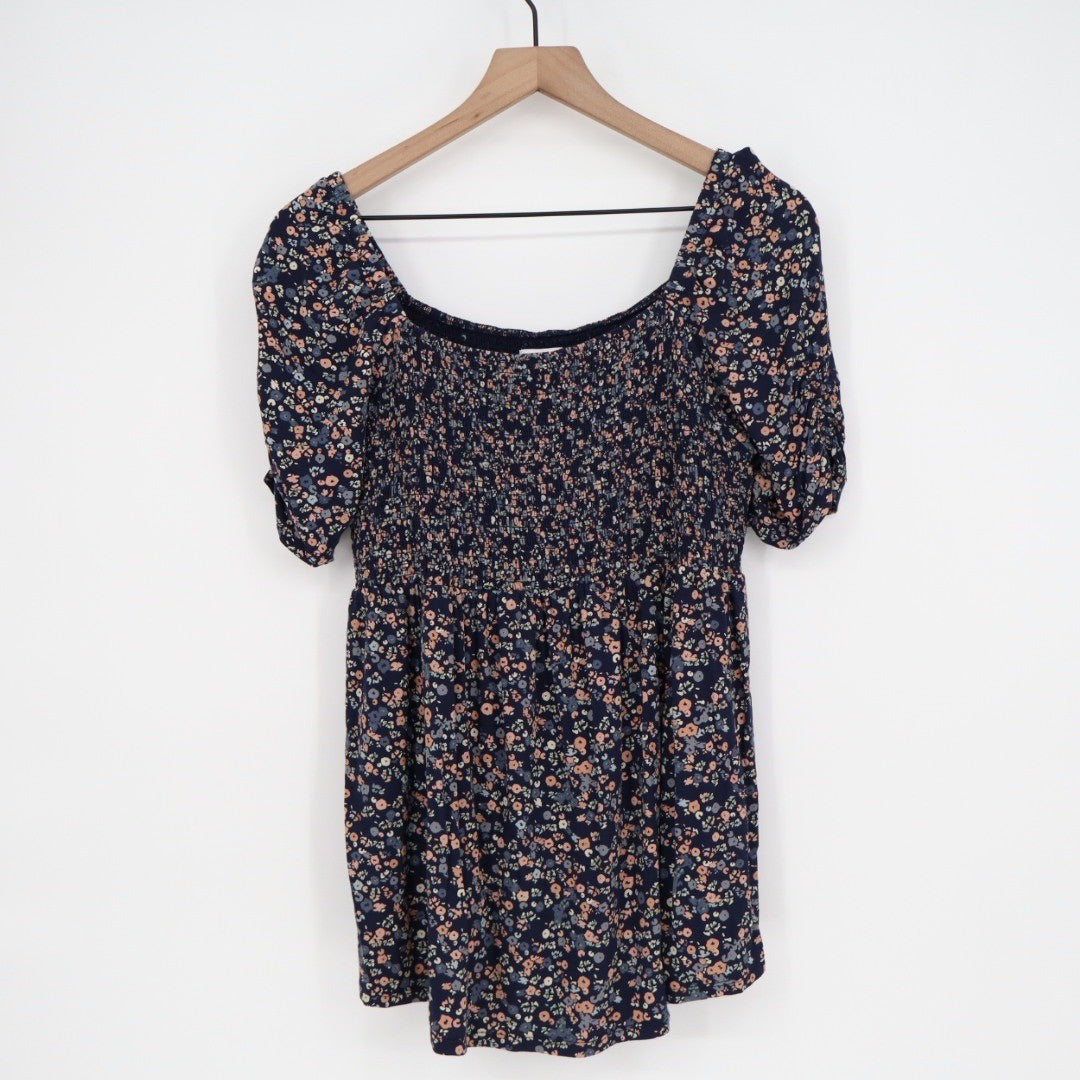 Isabel Maternity Smocked Bodice Floral Print Square Neck Puff Sleeve Top XL
