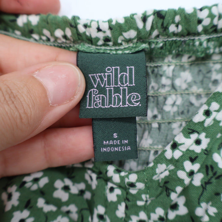 Wild Fable Green Floral Ruched Front Cami Top Smocked Back Small
