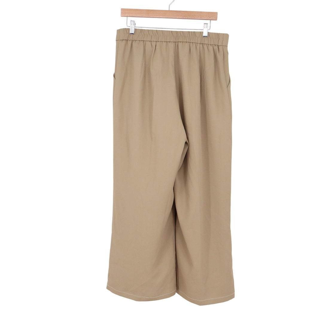 FUNYYZO Khaki Tan Wide Leg Pleated Trousers High Waist Elastic Back XL 14-16