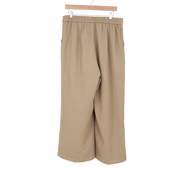 FUNYYZO Khaki Tan Wide Leg Pleated Trousers High Waist Elastic Back XL 14-16