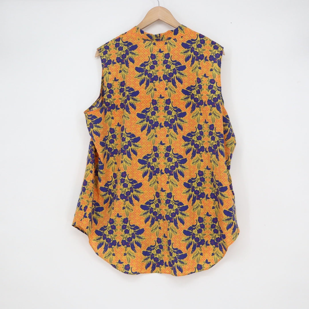 Jaclyn Smith Collection Yellow Blue Floral Zip V-Neck Blouse XXL