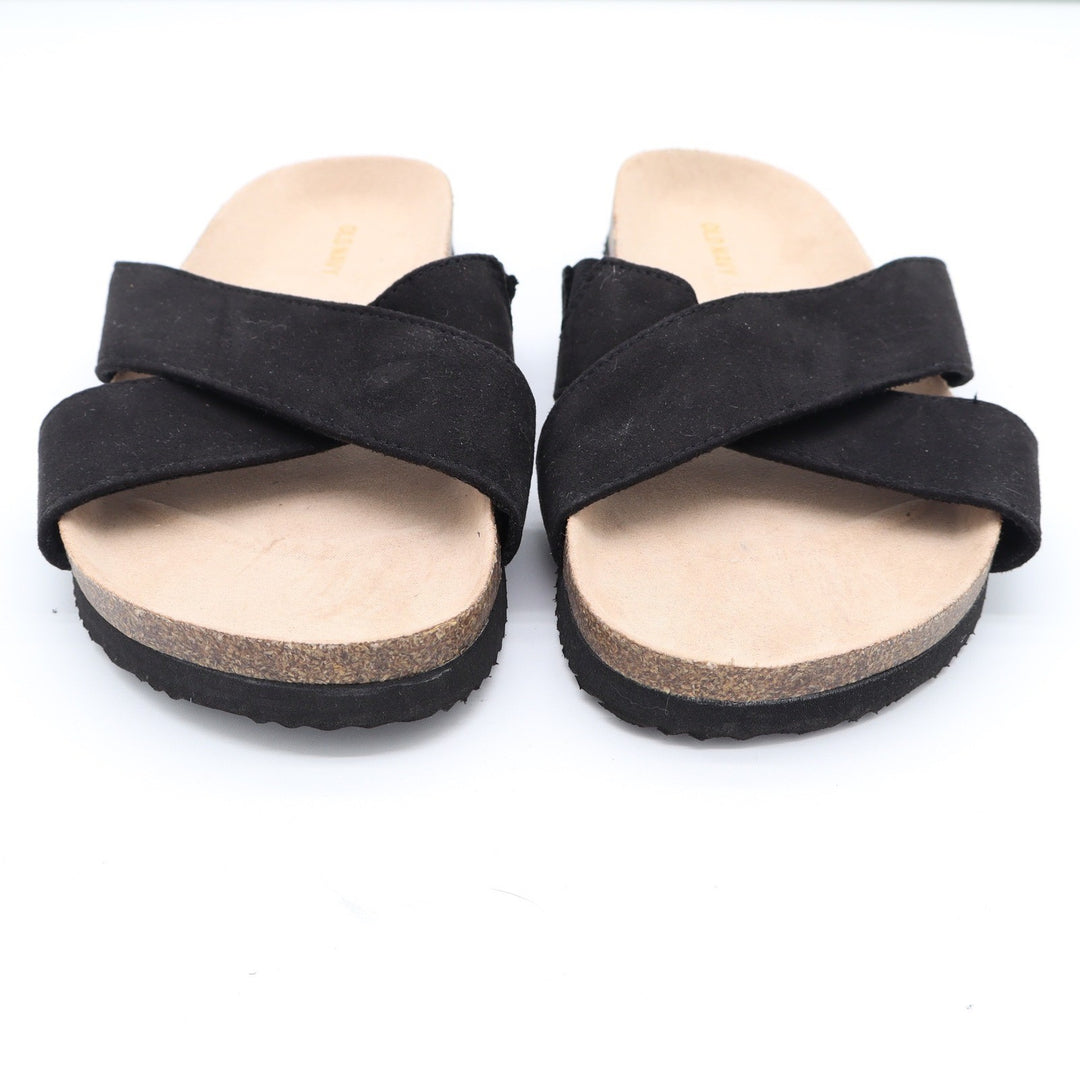 Old Navy Womens Blackjack Black Crisscross Faux Suede Cork Slide Sandals Size 8