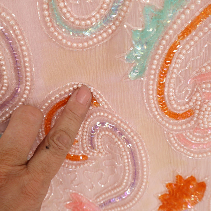 Vintage Razzle Dazzle Pink Silk Beaded Sequin Shift Dress Pearl Detail Size S/XS
