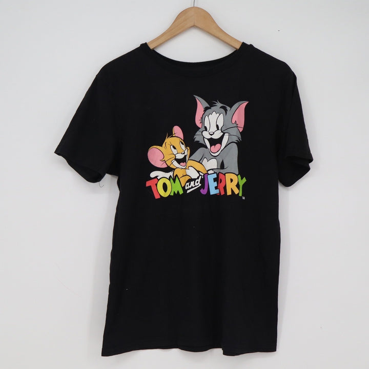 Tom and Jerry Graphic T-Shirt Mens Large Black Short Sleeve Cartoon Retro Tee