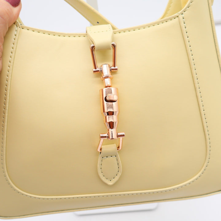 Unbranded Shoulder Bag Womens OS Hobo Piston Lock Pastel Yellow Minimalist EX
