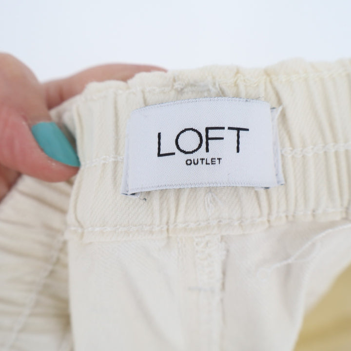 Loft Outlet Cropped Pants Womens Medium Beige Cotton Stretch Mid Rise Wide Leg