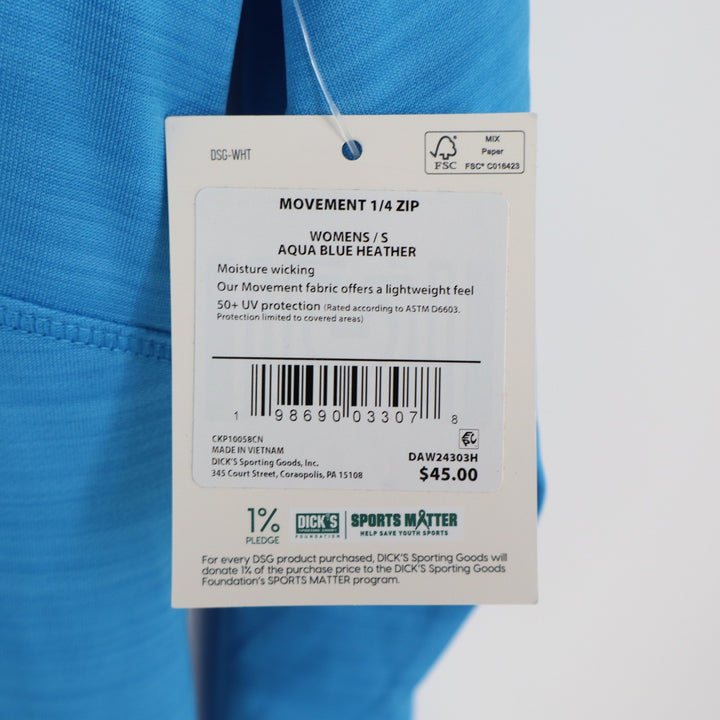 DSG Womens Movement 1/4 Zip Pullover Aqua Blue Heather Small NWT