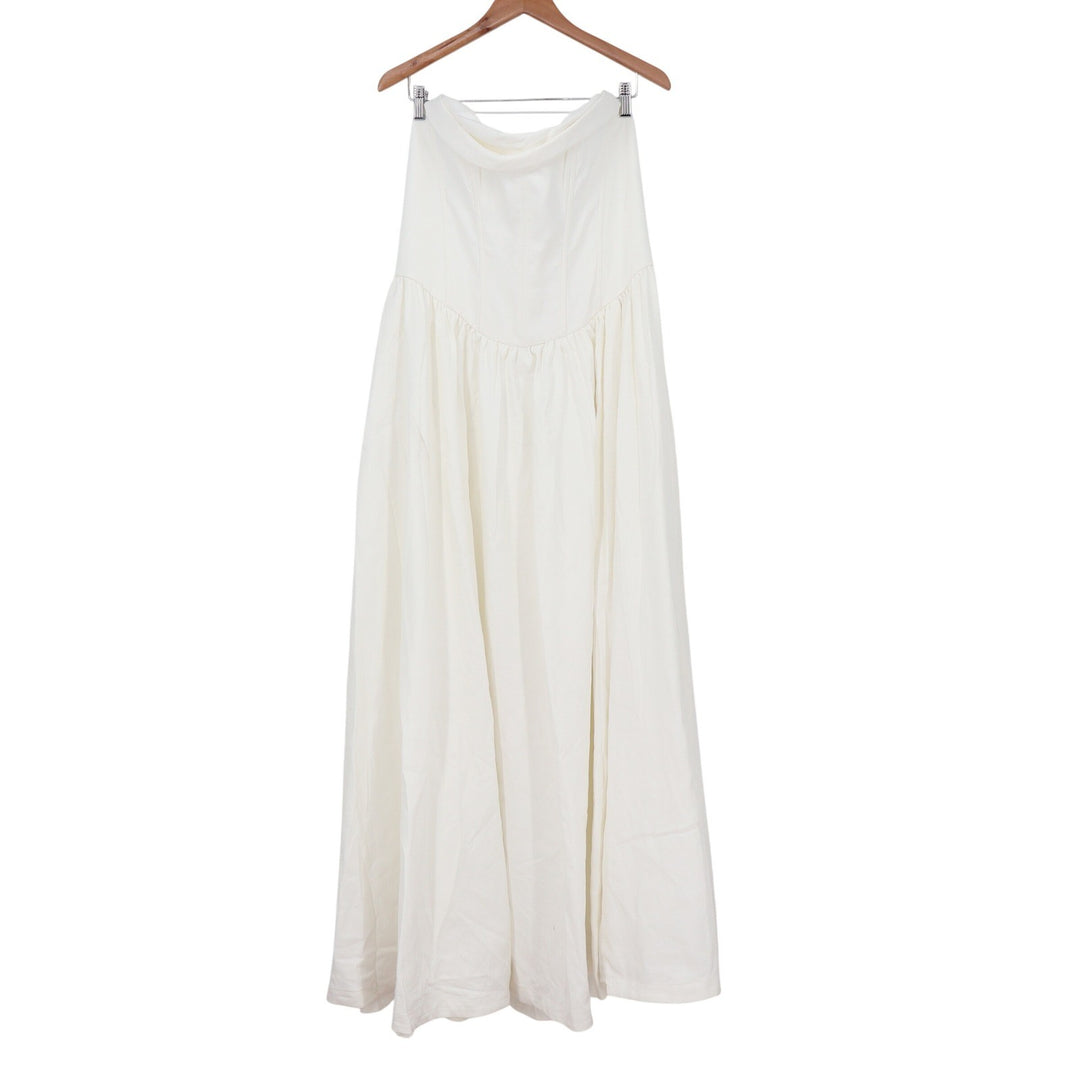 Showpo Jeannie Maxi Dress Off White Corset Panel High Split Strapless Size 16