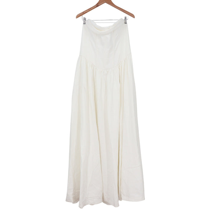 Showpo Jeannie Maxi Dress Off White Corset Panel High Split Strapless Size 16