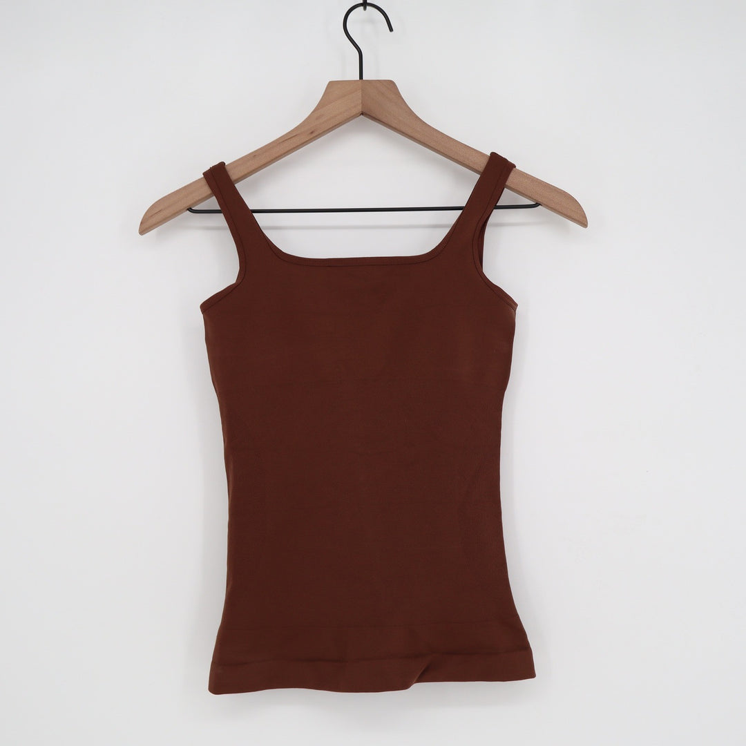 Brown Square Neck Seamless Tank Top Stretch Camisole Small