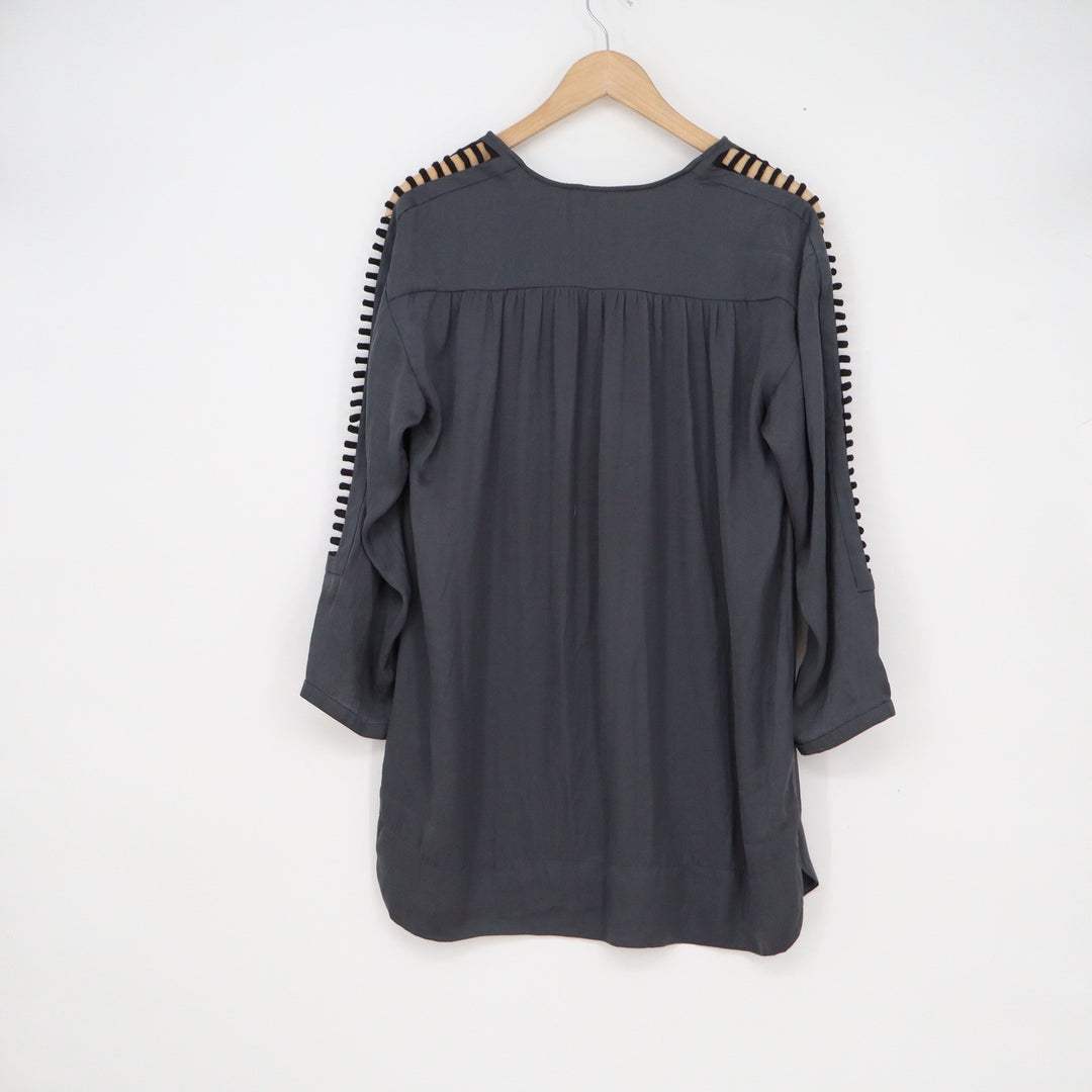 IRO Clark Charcoal Grey Ladder Cut Out Sleeve Tunic Blouse Top Womens 36