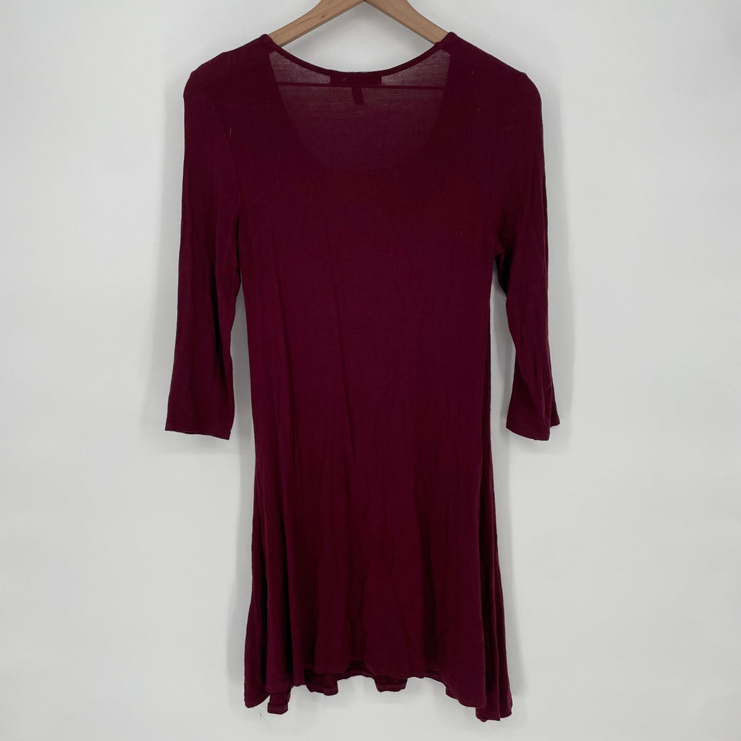 Derek Heart Burgundy Lace Up Neck 3/4 Sleeve Tunic Dress Size M