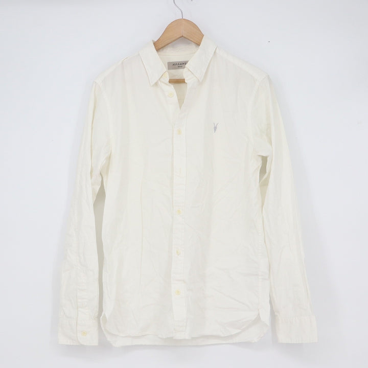 AllSaints Redondo LS Shirt Off White Cotton Ramskull Slim Fit Small