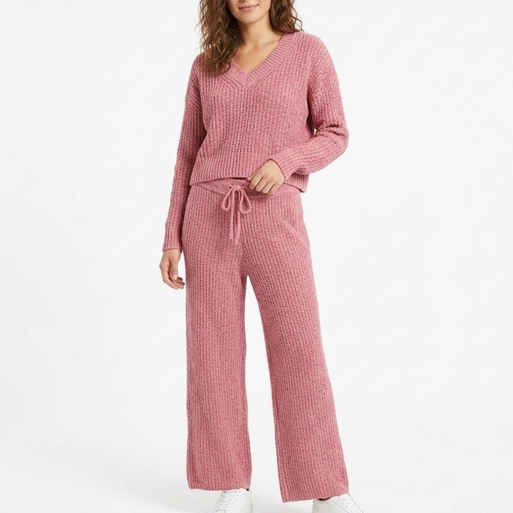 State of Day Intimates 2-PC Pajamas Set Womens M Rust Open Knit V-Neck Sleepwear