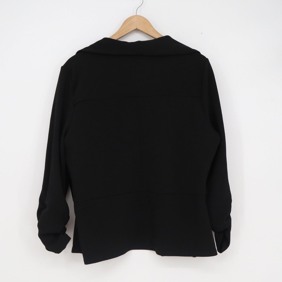 Lock and Love Womens XXL Black Open Front Draped Blazer Ruched 3/4 Sleeve