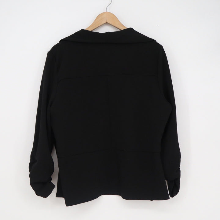Lock and Love Womens XXL Black Open Front Draped Blazer Ruched 3/4 Sleeve