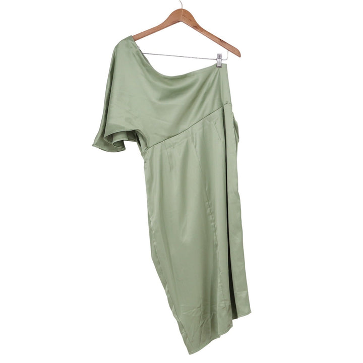 Cupshe Sage Green One Shoulder Satin Midi Dress Asymmetrical Cocktail Size L