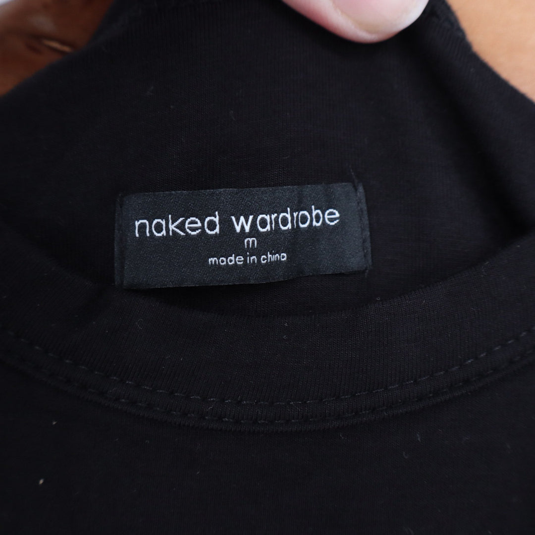 Naked Wardrobe Black One Shoulder Long Sleeve Mini Bodycon Dress Medium