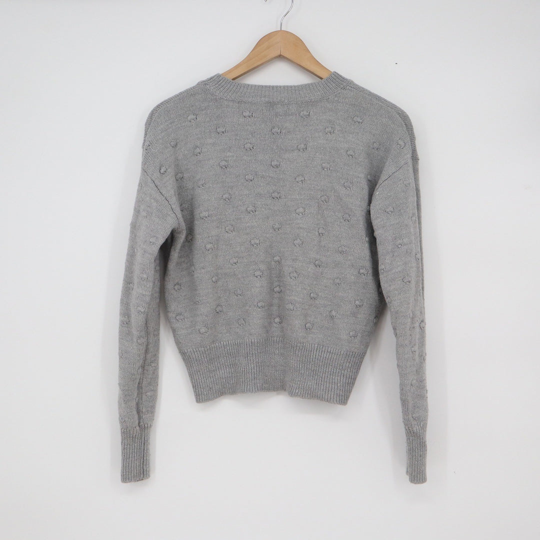 Vylette Gray Popcorn Pom Pom Knit Crewneck Sweater Small
