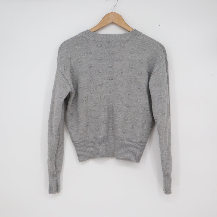 Vylette Gray Popcorn Pom Pom Knit Crewneck Sweater Small