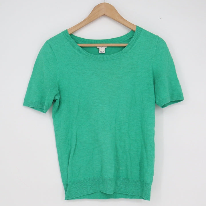 J.Crew Womens Green Short Sleeve Scoop Neck Cotton Blend Sweater Size S