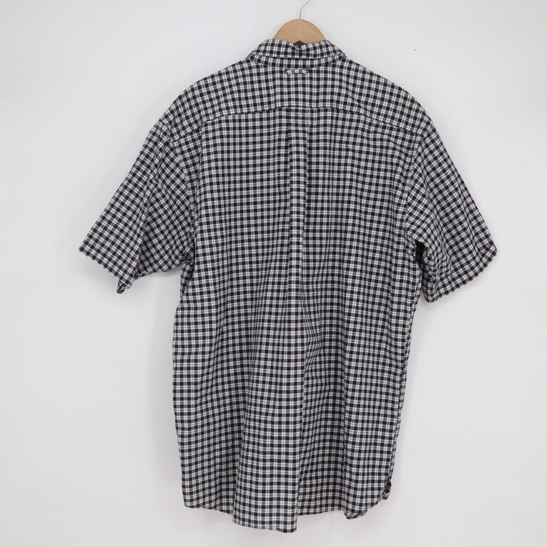 Eddie Bauer Mens XL Tall Navy Blue White Check Corded Chambray SS Button Shirt