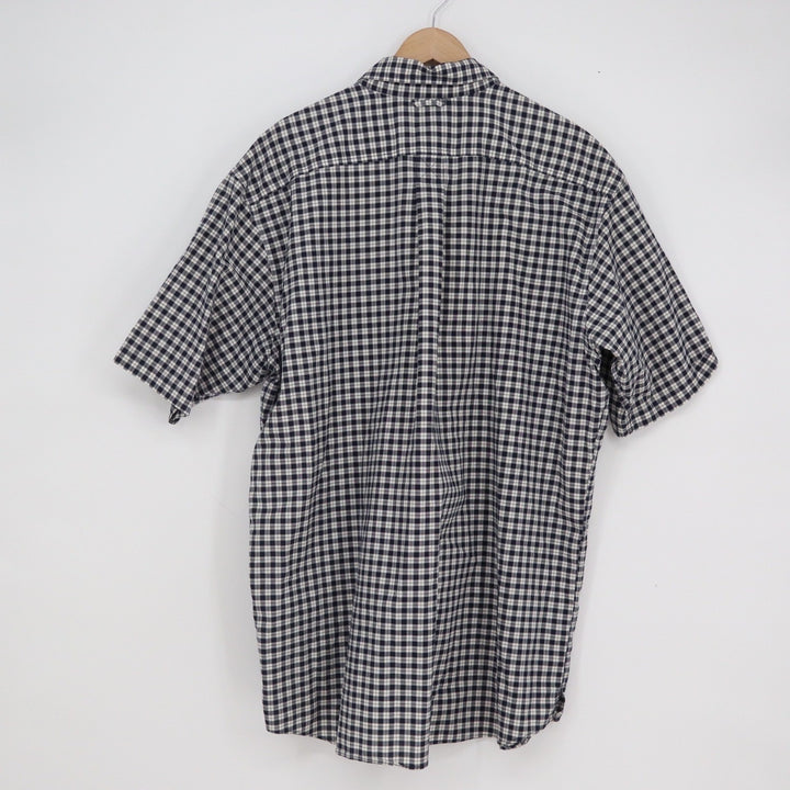 Eddie Bauer Mens XL Tall Navy Blue White Check Corded Chambray SS Button Shirt