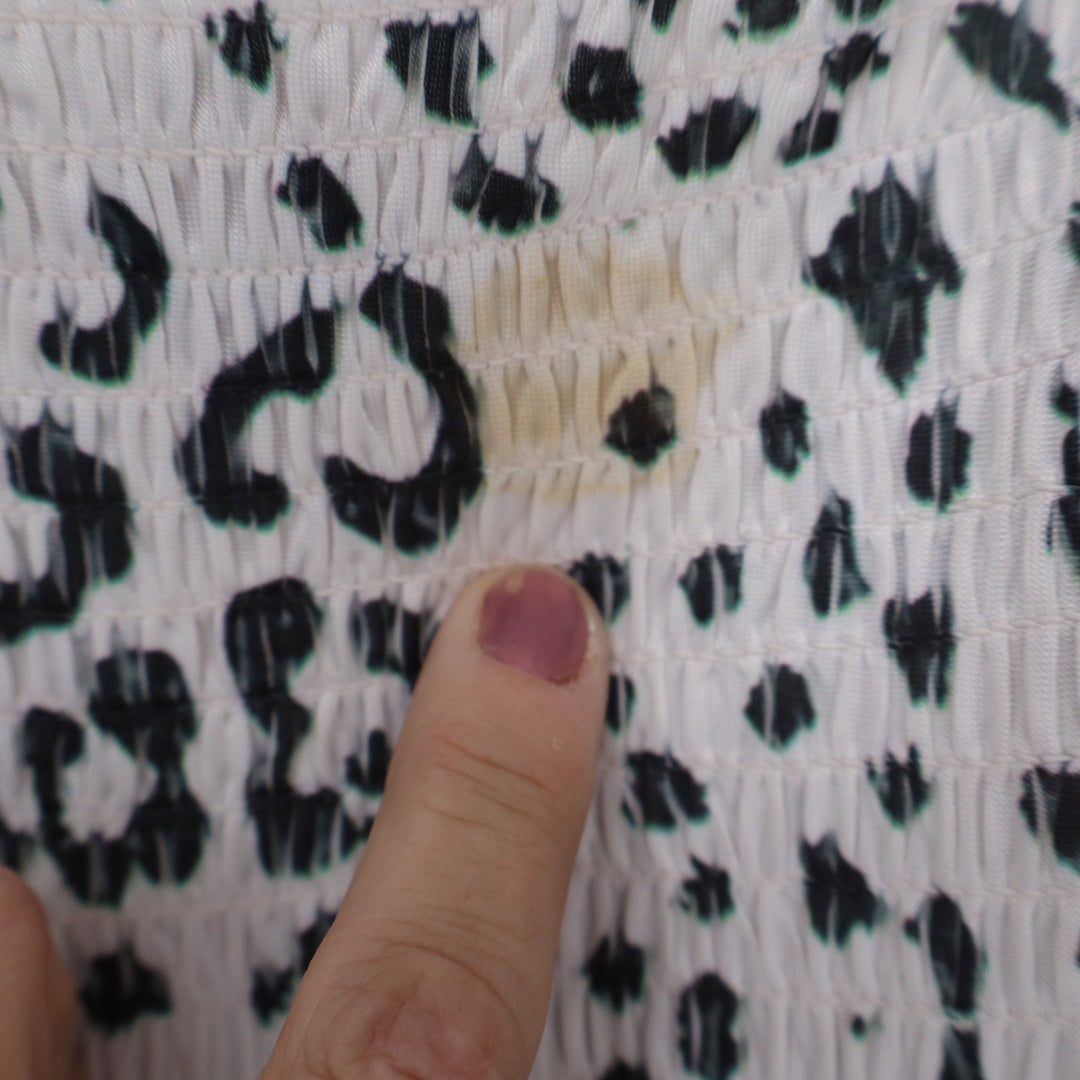 Ocean Blue Leopard Floral Maxi Dress XL White Black Smocked Spaghetti Strap