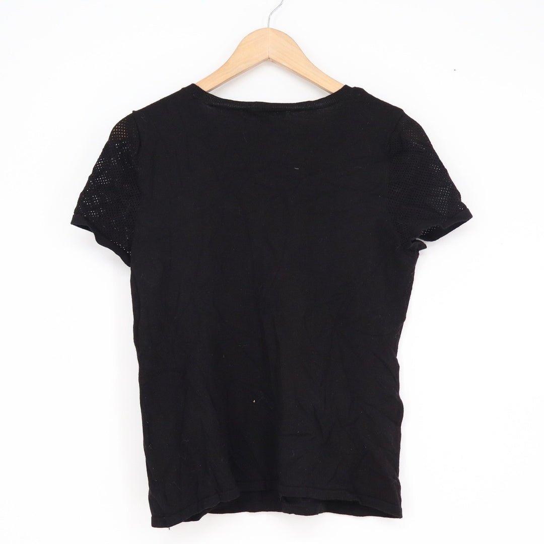 INC International Concepts Womens Black Rhinestone Flower Mesh Knit Top Size M