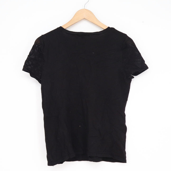 INC International Concepts Womens Black Rhinestone Flower Mesh Knit Top Size M
